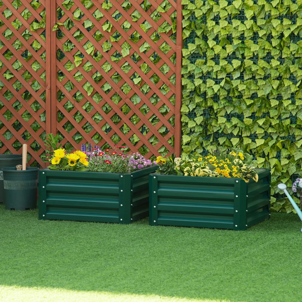 Outsunny Set de 2 jardiniere înălțate, pătrat pentru grădină pentru legume, flori, oțel galvanizat 60 x 60 x 30,5 cm, verde | Aosom Romania