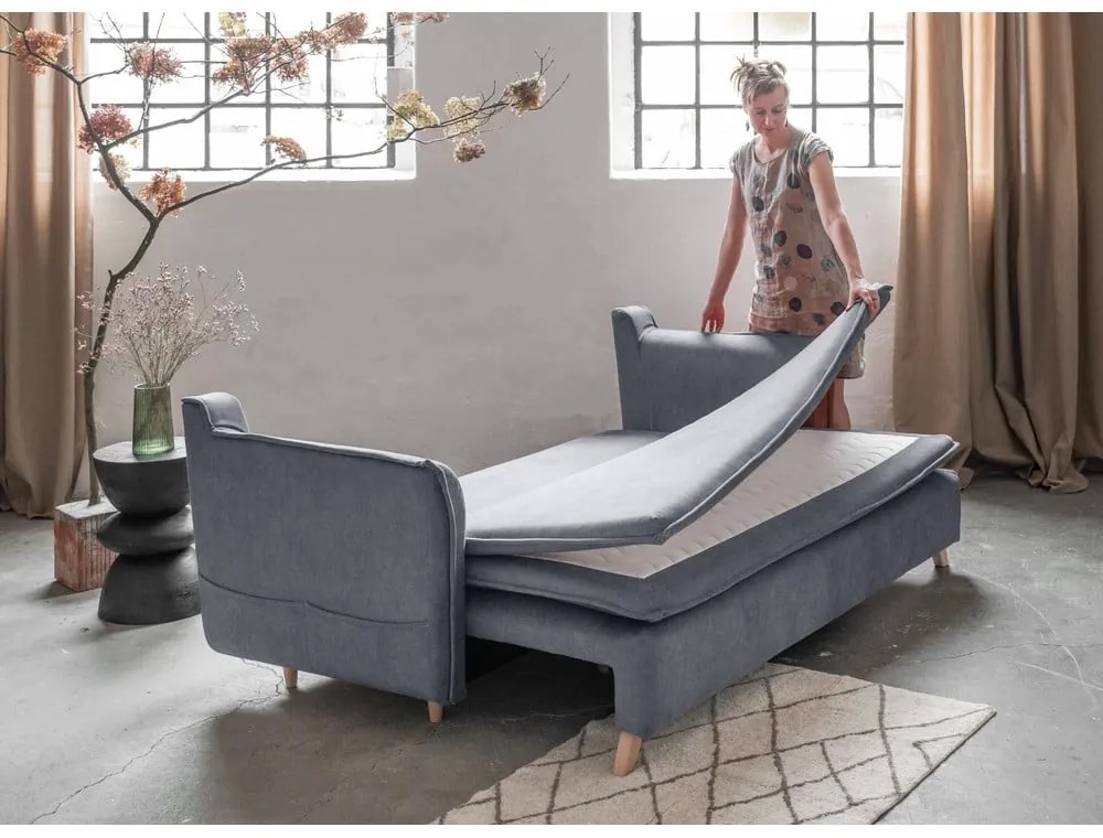 Canapea gri extensibilă cu tapițerie din catifea 225 cm Charming Charlie – Miuform
