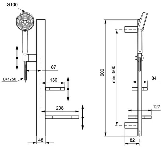 Set de dus cu bara 60 cm Ideal Standard Alu+ negru mat 2 functii din aluminiu