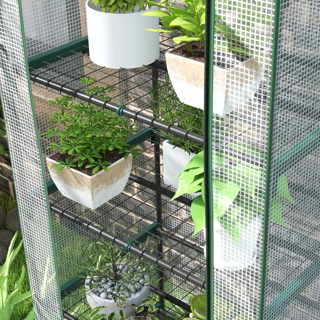 Outsunny Seră de grădină balcon cu raft 5 nivele 0,69 x 0,49 x 1,93 m oțel folie lavabilă PE alb | Aosom Romania