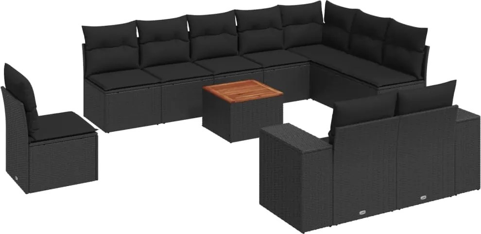 vidaXL Set canapele de grădină cu perne, 11 piese, negru, poliratan