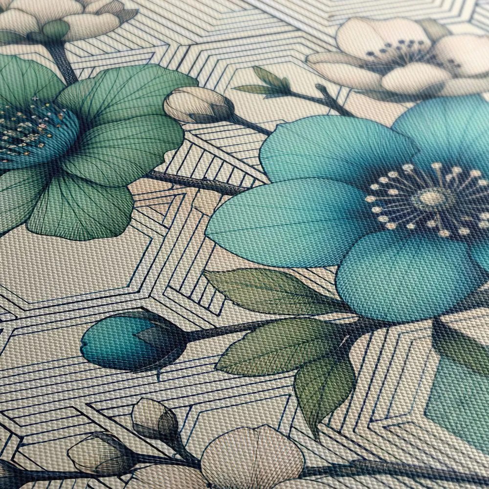 Tablou flori elegante pe fundal geometric