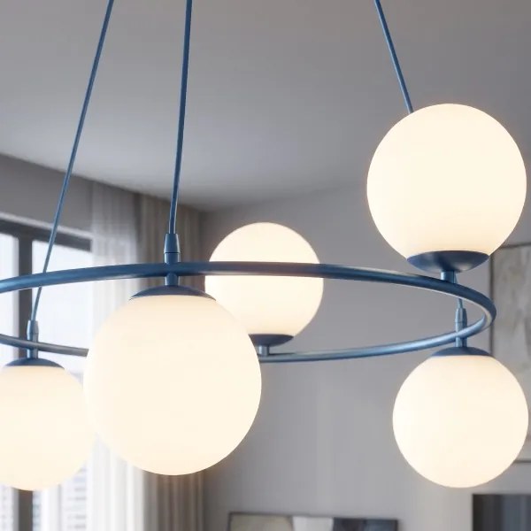 Candelabru pe cablu AZURA 6xE14/10W/230V albastru/alb