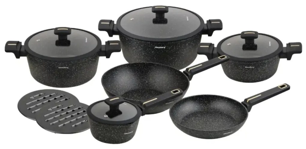 Set oale marmorate cu capace 12 peise Klausberg KB-7968, negru