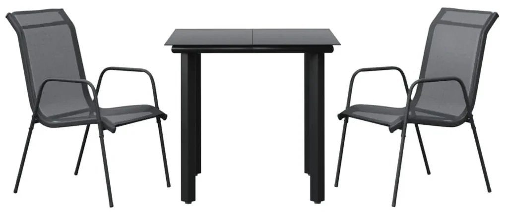 3200690 vidaXL Set mobilier de grădină, 3 piese, negru, textilenă și oțel