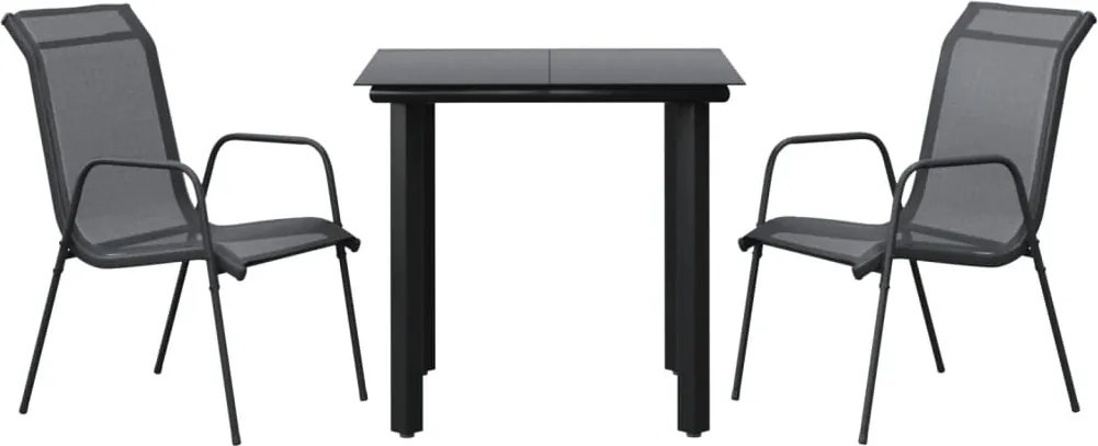 vidaXL Set mobilier de grădină, 3 piese, negru, textilenă și oțel