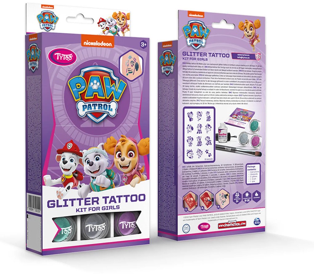 Set de tatuaje cu sclipici TyToo Paw Patrol pentru fete