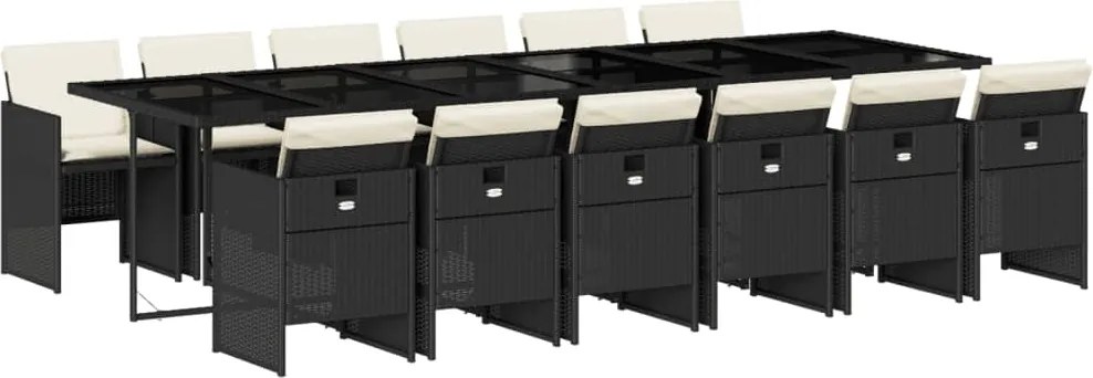 vidaXL Set mobilier de grădină cu perne, 13 piese, negru, poliratan