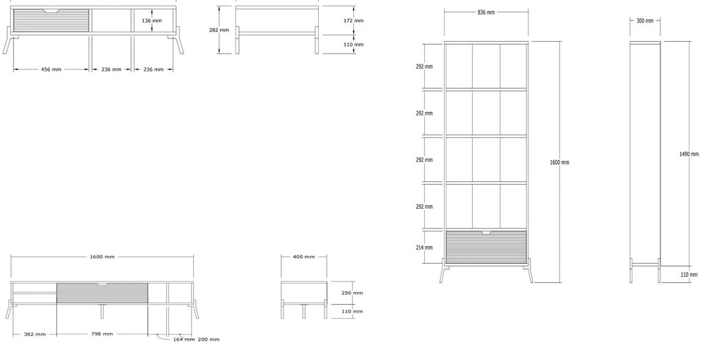 Set mobilier living Ponusetta (Stejar zafir + alb). 1107147