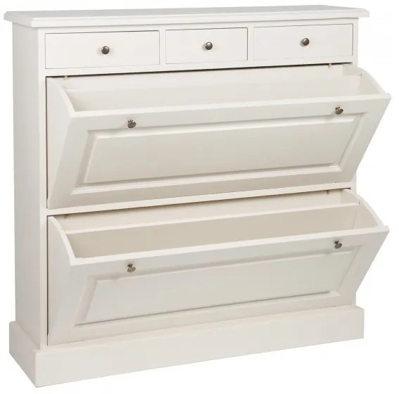 Consola - Pantofar din lemn de pin, alb, cu aspect clasic, Lyon