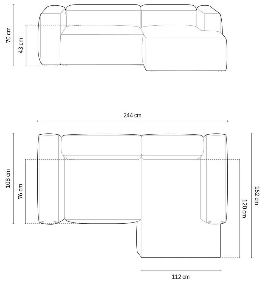 Colțar cărămiziu (cu colț pe partea dreaptă/cu șezlong) Bergamo – Cosmopolitan Design