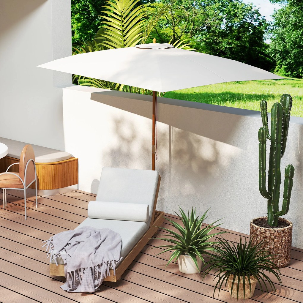 Outsunny Umbrelă din Lemn pentru Grădină, Design Clasic, Crem, 2x2.95x2.55m, Protecție Solară Eficientă | Aosom Romania