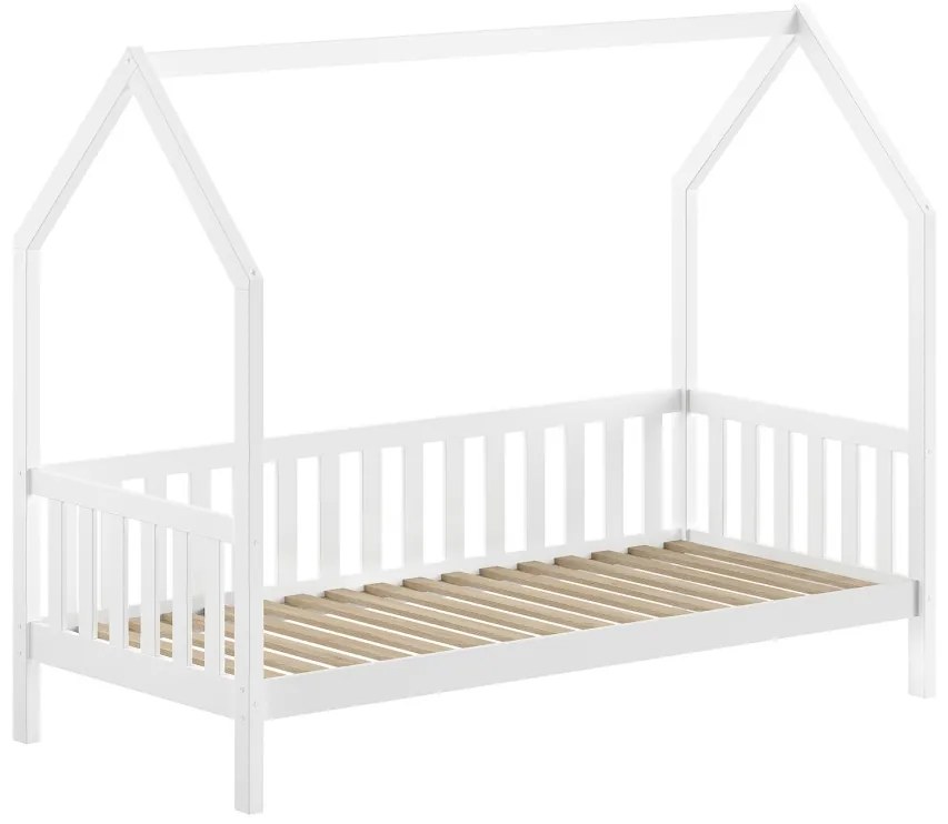 Pat‑căsuță 90 × 200 cm ALB cu balustradă și sertar – refugiu sigur și somn liniștit – gamă Dallas – Vipack