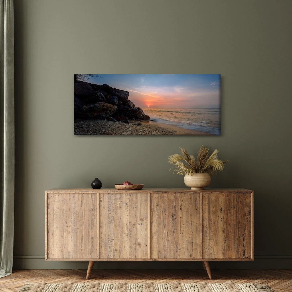 Tablou apusului de soare pe plajă (120x50 cm)
