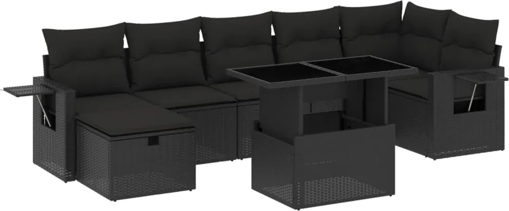 vidaXL Set mobilier de grădină cu perne, 8 piese, negru, poliratan