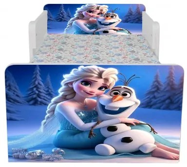 Pat fetite 2-12 ani cu Elsa si Olaf, cu dubla protectie, cu saltea 160x80 cm inclusa ptv6750