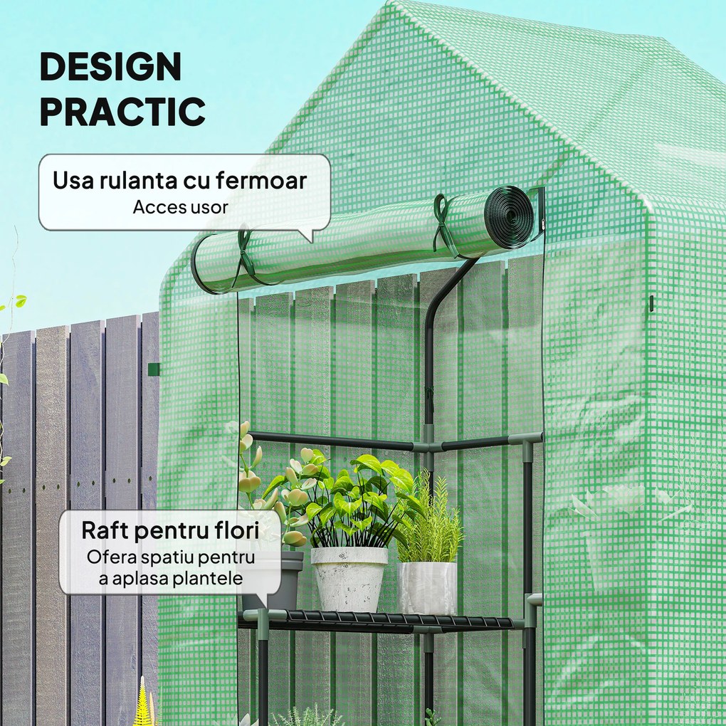 Outsunny PE impermeabil și rezistent la UV Grădină seră pentru plante cu rafturi și accesorii de montare, 142x73x195cm, verde | Aosom Romania