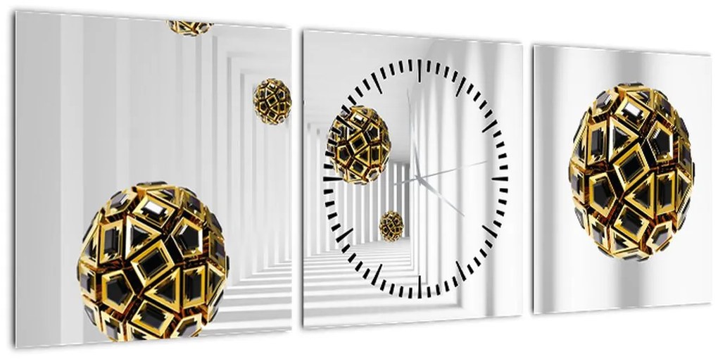 Tablou abstract cu mingi de fotbal (cu ceas) (90x30 cm)