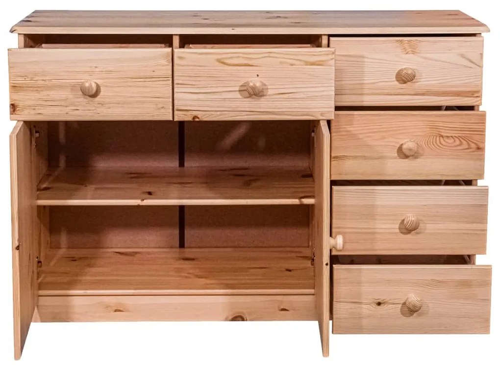 Servanta cu 6 sertare, 113x35x73 cm, lemn masiv de pin 1, Maro