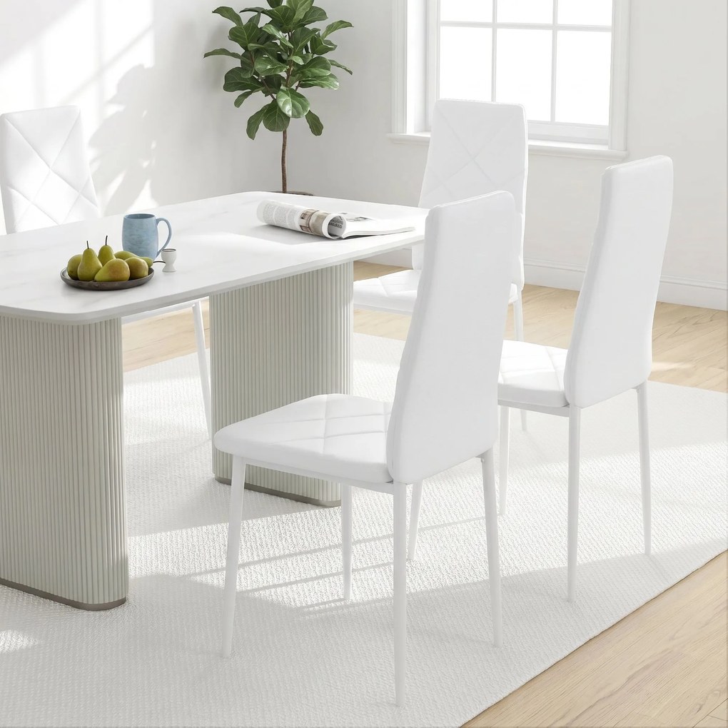 HOMCOM Set 2 Scaune de Sufragerie Tapițate cu Spătar Înalt, Picioare Antiderapante și Picioare din Oțel, 41x50x97 cm, Alb | Aosom Romania