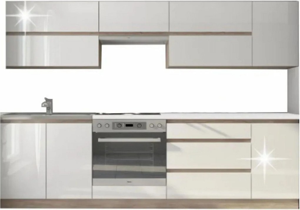 Set bucatarie LINE, alb lucios, PAL laminat, 260 cm