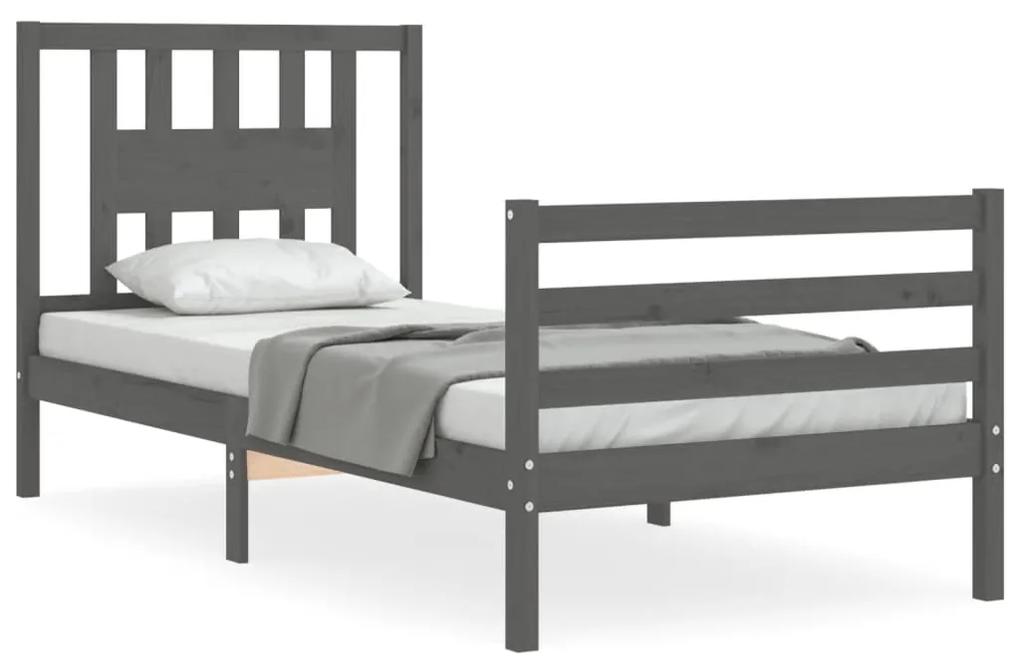 3194558 vidaXL Cadru de pat cu tăblie, gri, 90x200 cm, lemn masiv