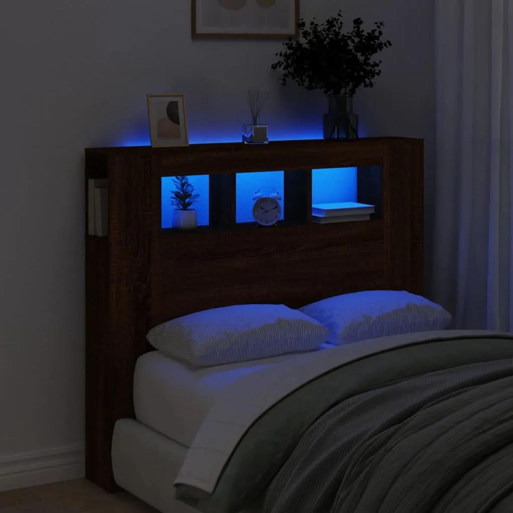 837343 vidaXL Tăblie de pat cu LED, stejar maro, 120x18,5x103,5 cm, lemn