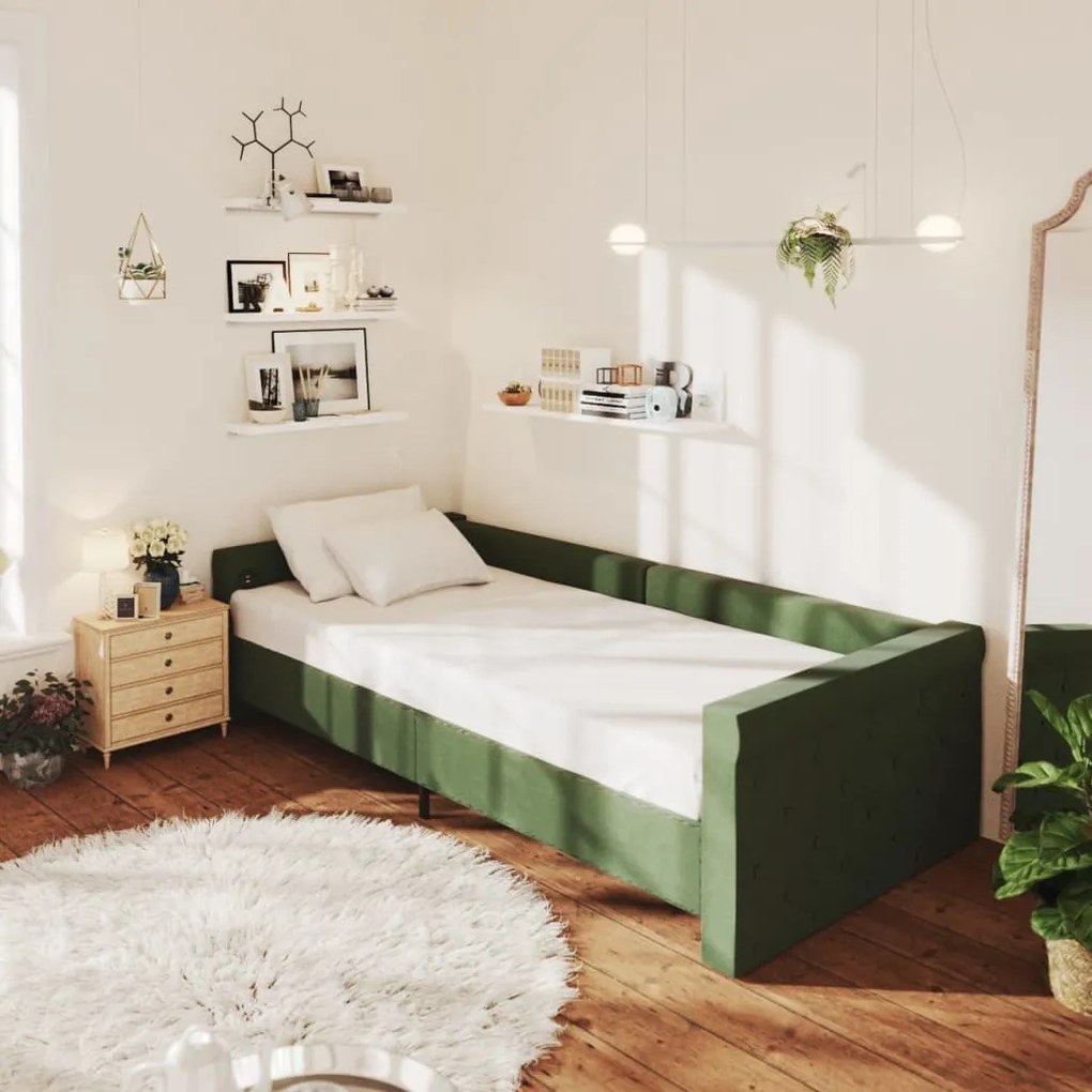 337199 vidaXL Pat de zi, verde închis, 90x200 cm, textil, USB
