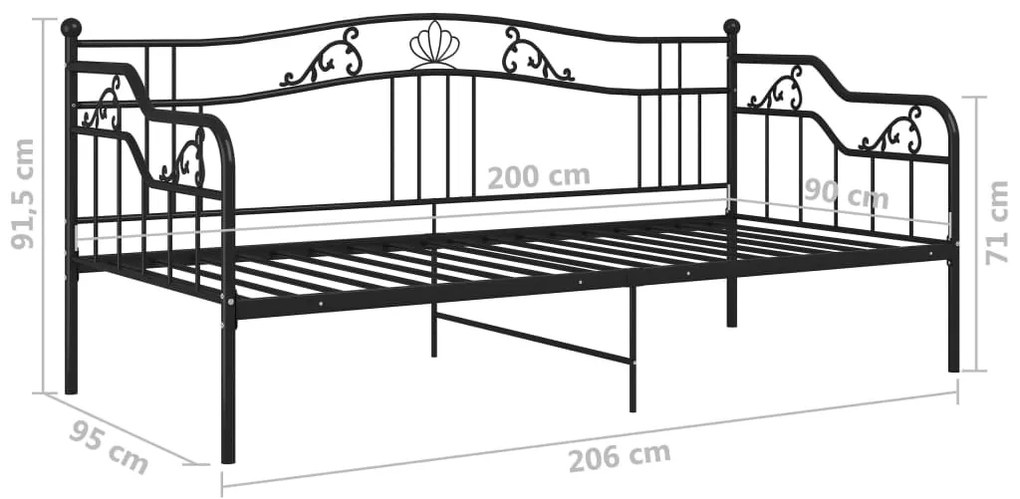 Cadru de pat canapea, negru, 90x200 cm, metal Negru