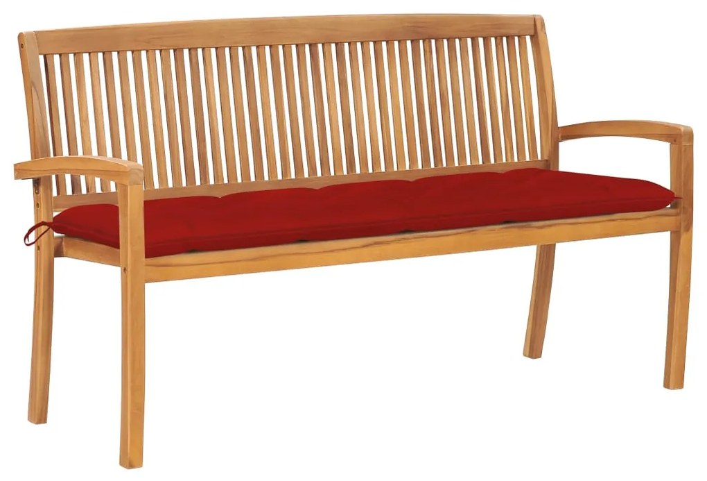 vidaXL Bancă de grădină stivuibilă cu pernă, 159 cm, lemn masiv tec