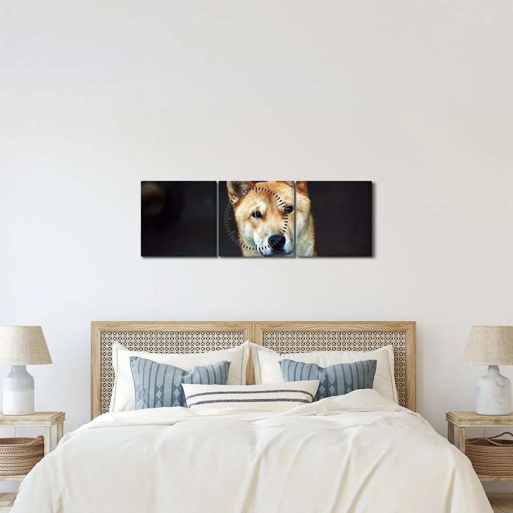 Tablou cu câine (cu ceas) (90x30 cm)