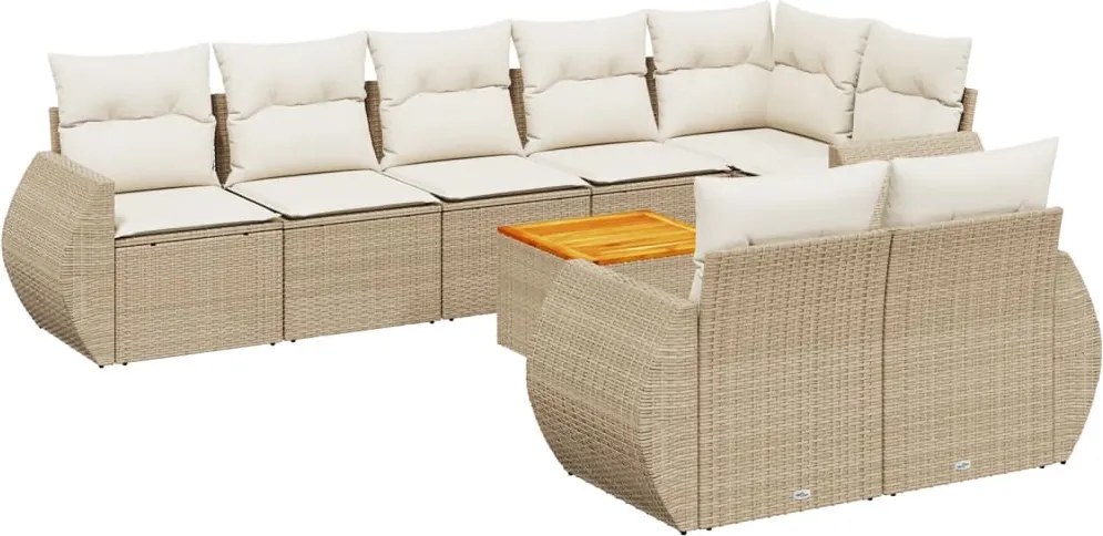 vidaXL Set canapele de grădină, 9 piese, cu perne, bej, poliratan