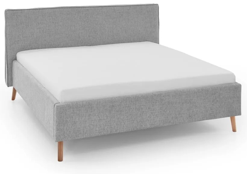 Pat matrimonial gri deschis tapițat cu spațiu de depozitare cu somieră 180x200 cm Riva – Meise Möbel