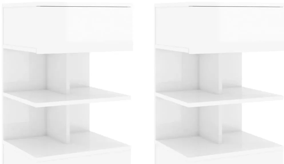 vidaXL Noptiere, 2 buc., alb extralucios, 40x35x65 cm