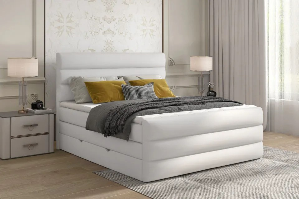 Pat tapitat, boxspring, cu spatiu pentru depozitare, 180x200 cm, Cande 182, Eltap (Culoare: Gri deschis texturat)