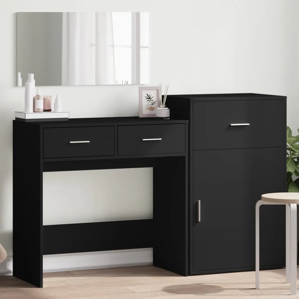vidaXL Set de măsuță de toaletă, 3 piese, negru, lemn prelucrat