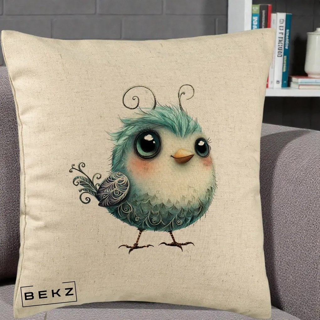 Perna Decorativa Pui Teal cu Aripioare Ornamentale, 40x40 cm, Bej, Husa Detasabila, Perna Inclusa, BEKZ®
