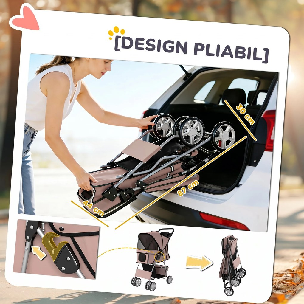 PawHut Carucior Animale Pliabil Cafeniu – 75×45×97 cm, Confort &amp; Mobilitate | Aosom Romania