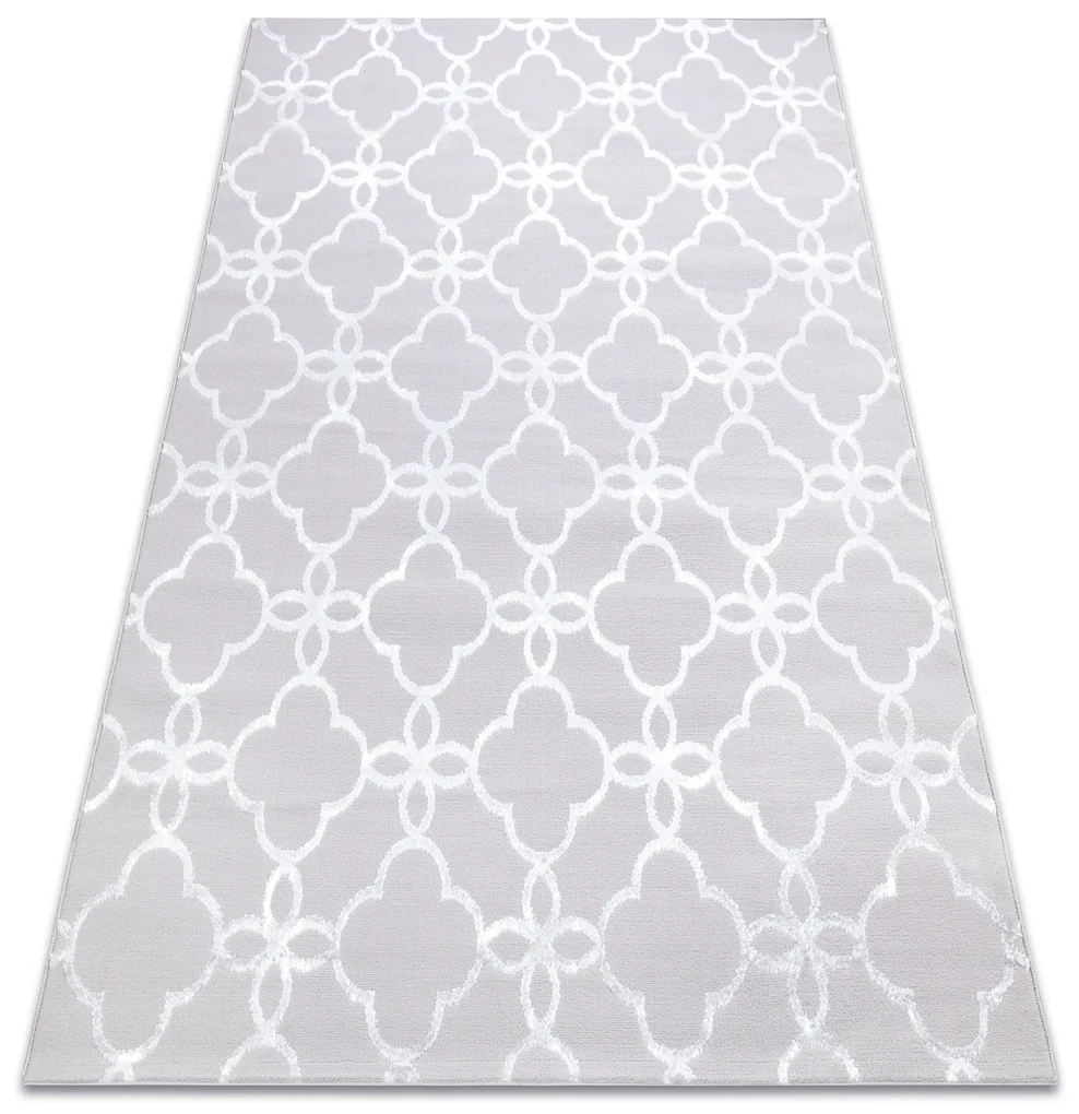 Covor MEFE modern 8504 Spalier, Flori structural două niveluri de lână gri / alb
