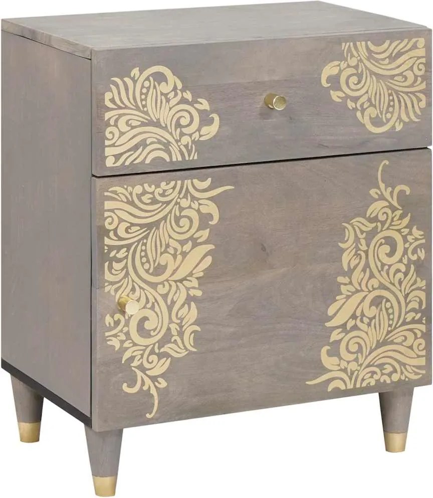 vidaXL Noptieră cu ușă Gri 50 x 33 x 60 cm Lemn de mango solid