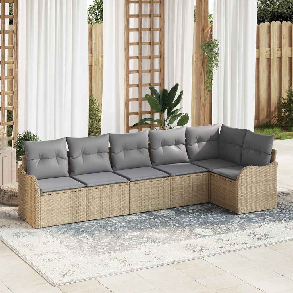 vidaXL Set de canapele pentru grădină cu pernă 6 pcs Bej Rattan poli