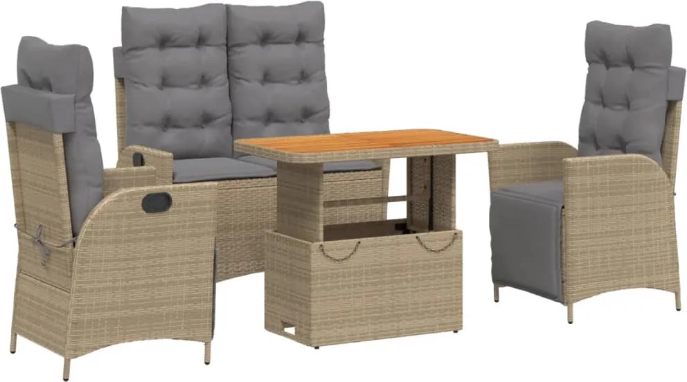 vidaXL Set canapele de grădină, 4 piese, cu perne, bej, poliratan