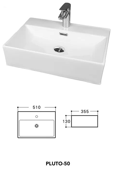 Lavoar pe blat Fluminia, Pluto, 50, dreptunghiular, 50 x 35,5 cm, alb