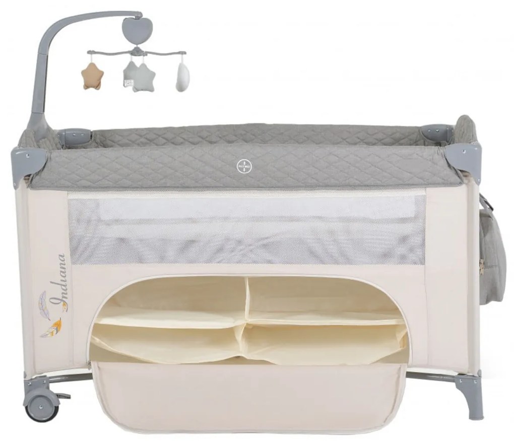 Patut pliant transformabil in tarc copii NOVOKIDS™ Indiana NEST, 62X125 cm, 2 Niveluri, Jucarie Carusel muzical, Fermoar acces lateral, Geanta bebe,