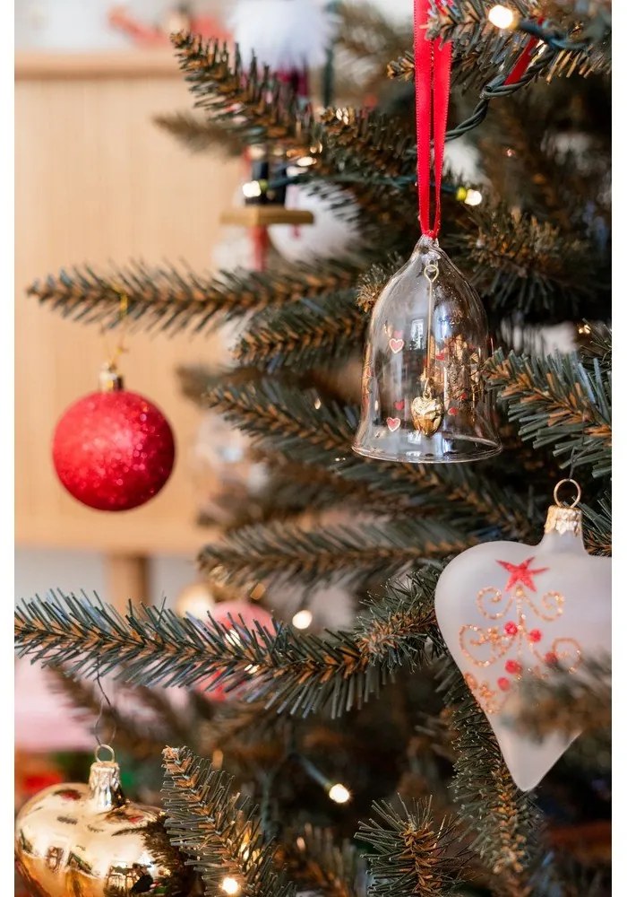 Set 3 globulețe albe de Crăciun din sticlă în formă de inimă Ego Decor