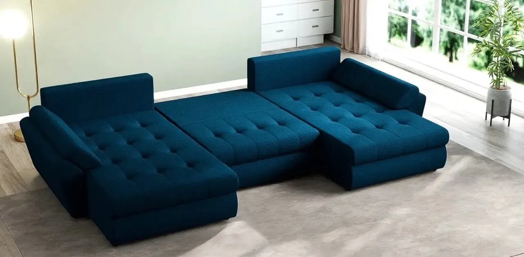 Colțar extensibil dumonde cu ladă de depozitare si sezut confortabil din spuma high-density, Loana U Enjoy Petrol 355x185 cm