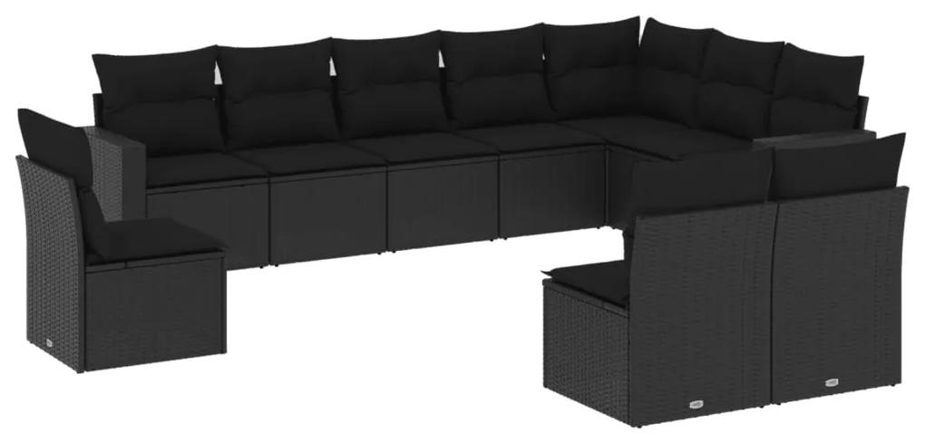 3219095 vidaXL Set canapele de grădină cu perne, 10 piese, negru, poliratan