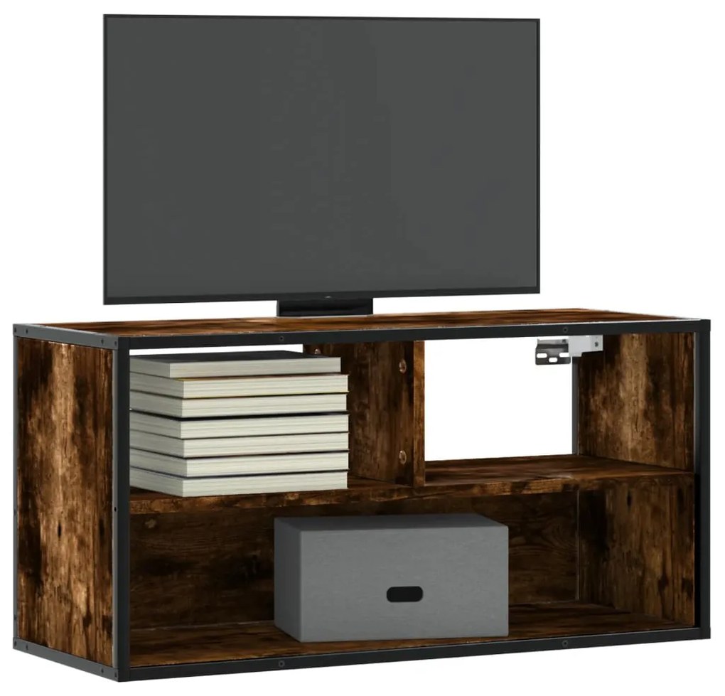 vidaXL Dulap TV stejar fumuriu, 80x31x39,5 cm, lemn prelucrat și metal