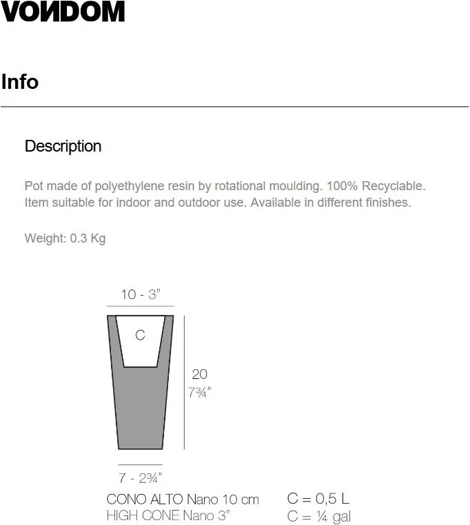 Ghiveci plante design decorativ modern interior / exterior HIGH SQUARE CONE mini 10x10x20cm