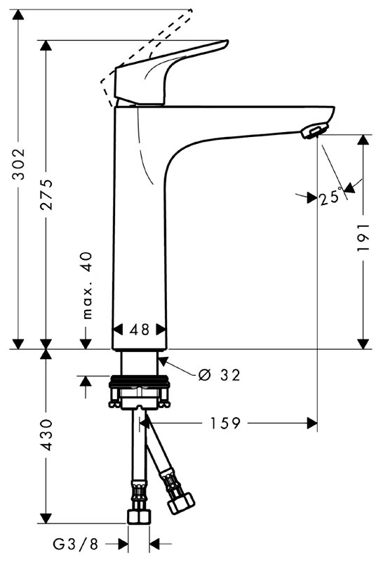 Baterie lavoar fara ventil, Hansgrohe, Focus 190, Crom